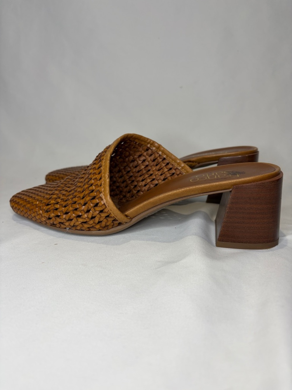 Franco Sarto Cognac Woven Leather Mule Heels - Picture 2 of 4